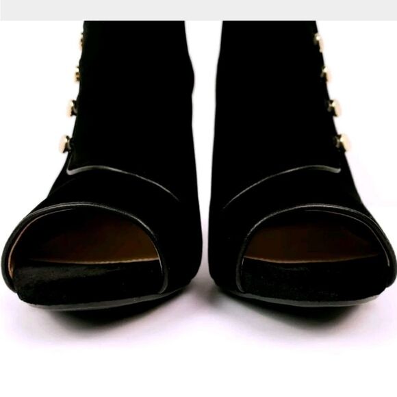 Guess Aby Faux Leather Trim Black Velvet Booties - Picture 3 of 8